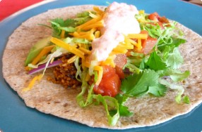 Bulgur Tacos with Roasted Red Pepper Sour Cream
