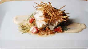 Olive Oil-Poached Monkfish w/ Lobster & White Bean Salad