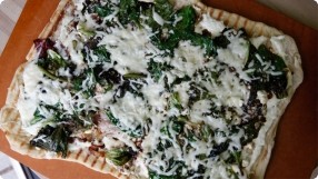Grilled White Pizza w/ Caramelized Onions & Mixed Greens