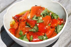 Fire-Roasted Red Peppers w/ Garlic & Basil